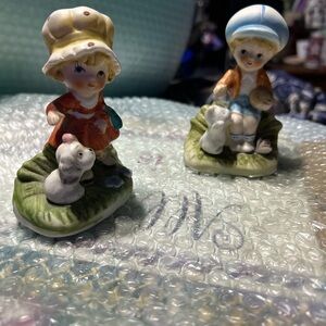 Charming Boy and Girl Figurines with Pets